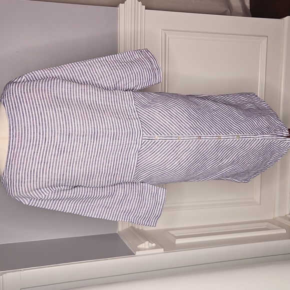 Isaac Mizrahi Three-Quarter Sleeve Striped Linen Dress - Picture 7 of 10